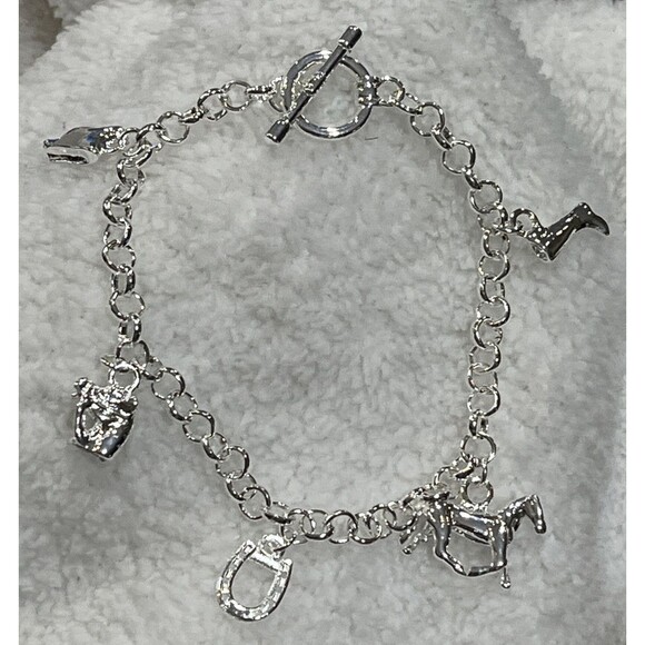 Cowgirl Charm Bracelet Southwest Style Silvertone Womens Toggle Western 8in - Picture 1 of 9